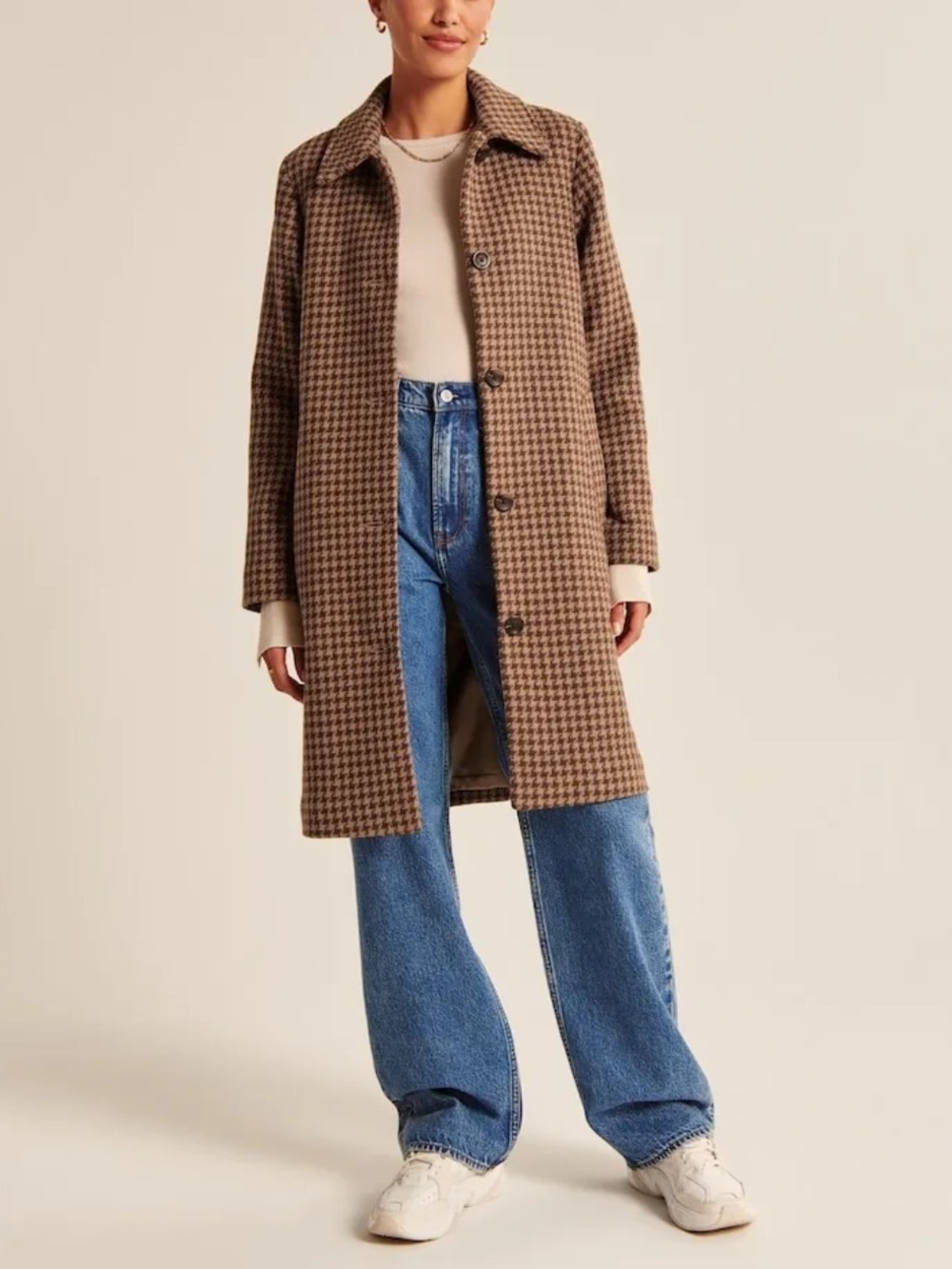 Abercrombie & Fitch Wool Blend Houndstooth Mod Coat Brown Tan Petite S